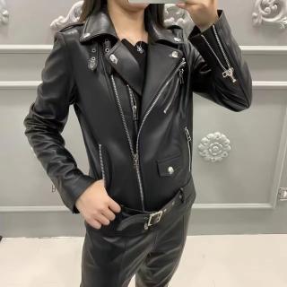 【巴黎精品】現貨+預購 皮衣外套真皮夾克(羊皮短版修身機車服女外套黑色a1iw29)