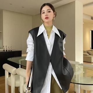 【巴黎精品】現貨+預購 皮衣背心真皮夾克(羊皮春秋簡約百搭馬甲女外套黑色a1iw1)