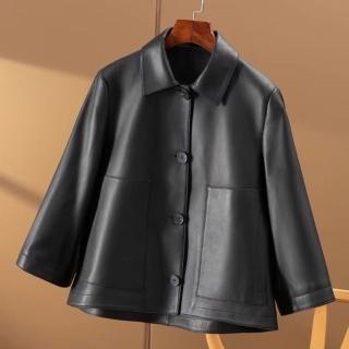【巴黎精品】現貨+預購 皮衣外套真皮夾克(羊皮翻領寬鬆百搭女外套2色a1iw16)