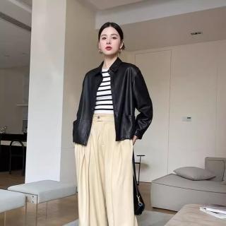【巴黎精品】現貨+預購 皮衣外套真皮夾克(羊皮短版寬鬆休閒女外套黑色a1iw13)