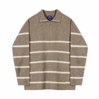 【巴黎精品】現貨+預購 針織衫長袖POLO衫(百搭條紋翻領半拉鍊男上衣2色a1io24)