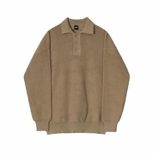 【巴黎精品】現貨+預購 針織衫長袖POLO衫(翻領羅紋寬鬆男上衣卡其色a1io32)