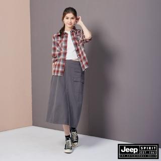 【JEEP】女裝 純棉不對稱剪裁工裝長裙(灰色)
