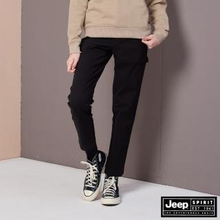 【JEEP】女裝 酷感兩側造型口袋長褲(黑色)