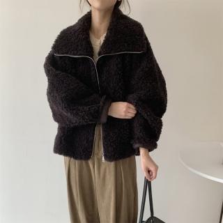【巴黎精品】現貨+預購 羊羔毛外套皮衣夾克(寬鬆翻領皮毛一體慵懶風短款女外套3色a1it69)