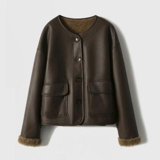 【巴黎精品】現貨+預購 羊羔毛外套皮衣夾克(保暖美拉德雙面雙穿羊毛顆粒百搭女外套2色a1it44)