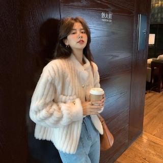 【巴黎精品】現貨+預購 羊羔毛外套皮衣夾克(保暖羊毛一體豎條款小立領短款女外套3色a1it42)