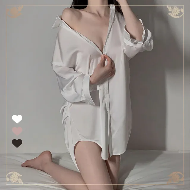 【Muses】男友風襯衫 睡衣襯衫 性感襯衫 寬鬆襯衫 絲滑舒适 緞面材質 寬鬆剪裁 長版設計(65kg-80kg)