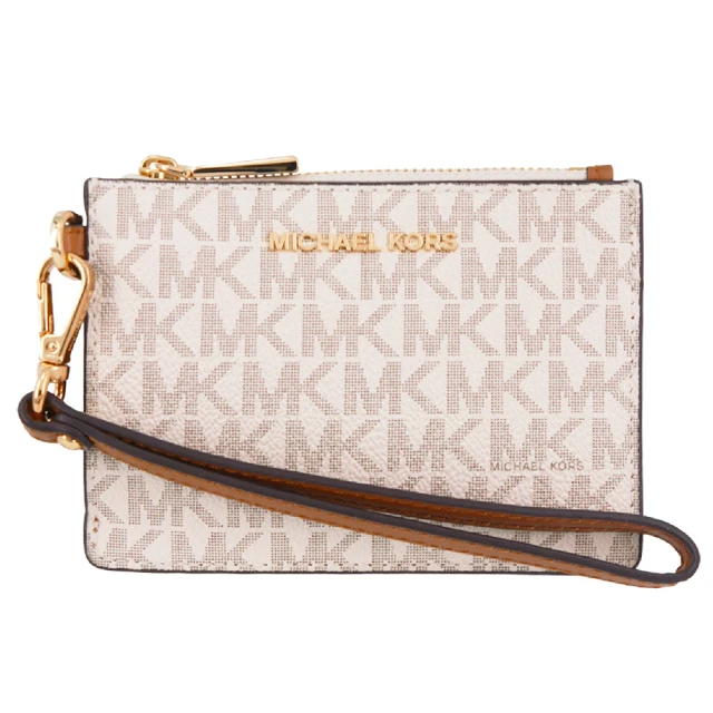 Michael Kors JET SET TRAVEL系列 防刮皮革 4卡 鑰匙圈 零錢包 手拿包(字母白)