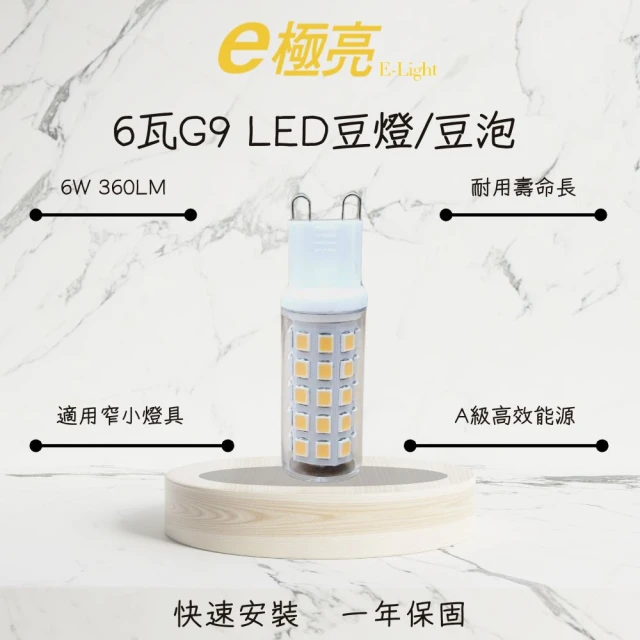 E極亮 2入 6瓦 LED豆燈 6W G9豆燈 LED豆泡燈(黃光 搭配窄小空間燈具)