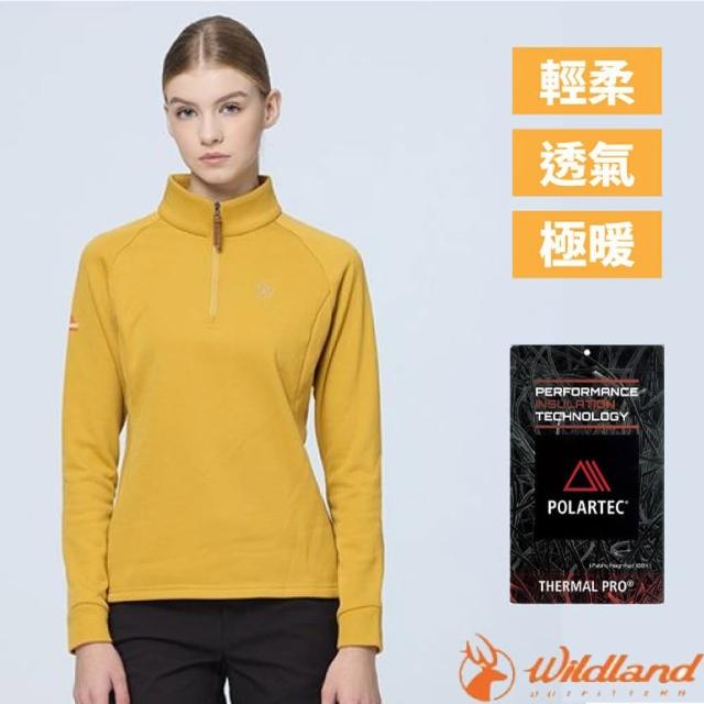 【Wildland 荒野】女 Polartec 彈性類羊毛半開襟保暖排汗衣_透氣.吸濕快乾(P2619-124 藤黃色)