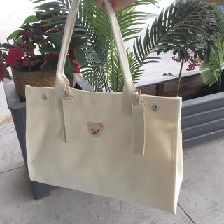 【KT DADA】日系帆布包 媽媽包 防水包 刺繡小熊包 大容量 母嬰包 可愛包包 簡約百搭 休閒手提包