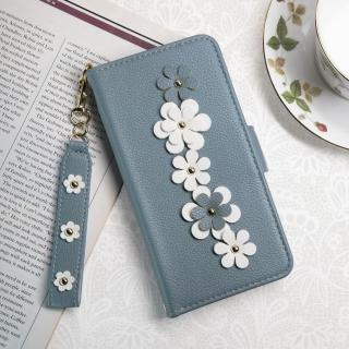 【Aguchi 亞古奇】iPhone 14/14 Plus/14 Pro/14 Pro Max 花語 鉚釘立體花朵手機皮套-蔚藍(附皮質璀璨吊飾)