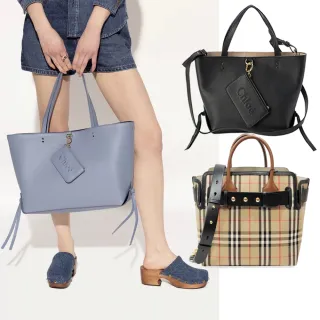 【Chloe’ 蔻依 x BURBERRY 巴寶莉】Sense Tote牛皮托特/格紋帆布兩用包(多色)