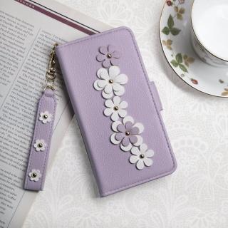 【Aguchi 亞古奇】Apple iPhone 12/12 Pro 6.1吋 花語 鉚釘立體花朵手機皮套- 柔紫(附皮質璀璨吊飾)
