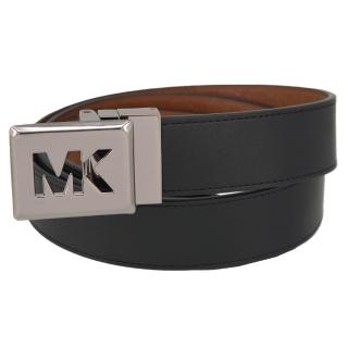 【Michael Kors】紳士風 男士 銀釦鏤空LOGO 雙面用 寬版 皮帶(經典黑)