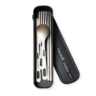 【PAMABE OUTDOOR】鈦環保餐具-四件組附盒(露營/外出餐具/攜帶型/環保/刀叉組/車泊)