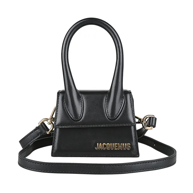 【JACQUEMUS】JACQUEMUS Le Chiquitoxu立體金字LOGO牛皮吸釦式手提/斜背梯形包(迷你/黑)