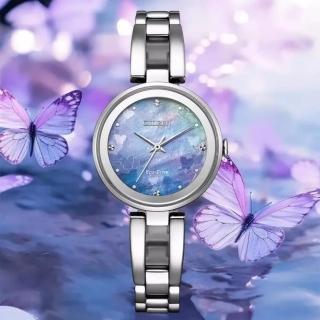 【CITIZEN 星辰】LADYS 希望之藍限定款 藍蝶貝光動能女錶/28mm(EM0801-85N)