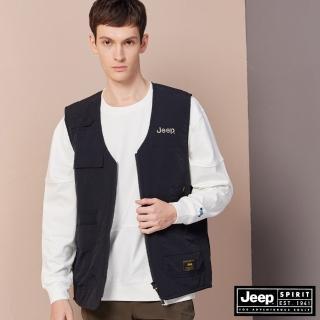 【JEEP】男裝 多口袋機能工裝鋪棉背心(黑色)