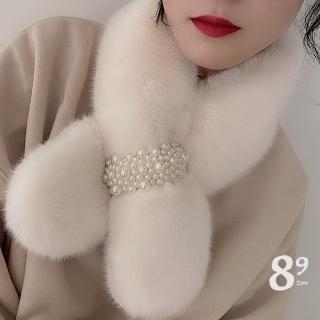 【89 zone】法式透氣護頸秋冬季波點毛領 保暖 圍脖 圍巾(卡其/粉/黑)