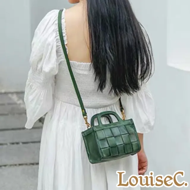 【LouiseC.】雙11 Tree House 植鞣革牛皮手工編織手工擦色手提斜背真皮小方包-綠色(YUF0001-08)