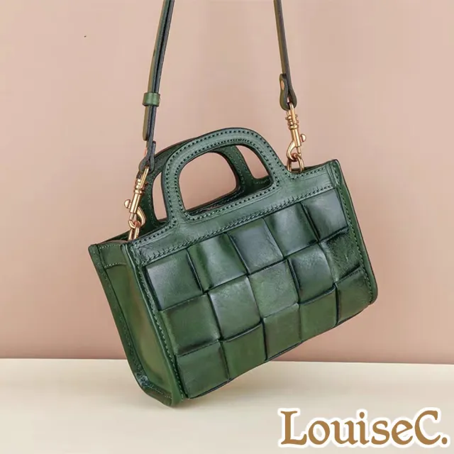 【LouiseC.】雙11 Tree House 植鞣革牛皮手工編織手工擦色手提斜背真皮小方包-綠色(YUF0001-08)