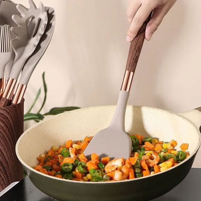 【Cookee】矽膠木紋廚具 不粘鍋耐熱耐高溫矽膠鍋鏟 耐熱手柄 廚房烹飪工具 交換禮物(鍋鏟/湯勺/漏鏟)