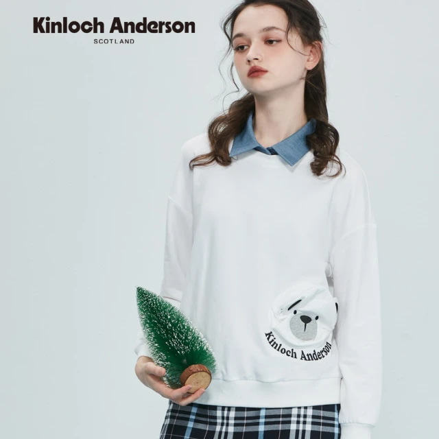 Kinloch Anderson 金安德森女裝 立體小熊造型包包寬鬆設計長袖棉質上衣(KA1363019 白色/藏青)