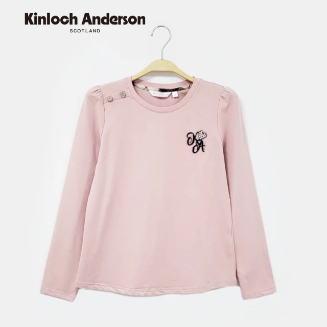 Kinloch Anderson 金安德森女裝 學院風牙刷繡KA燙鑽造型長袖棉質上衣(KA1363021深粉/黑色)