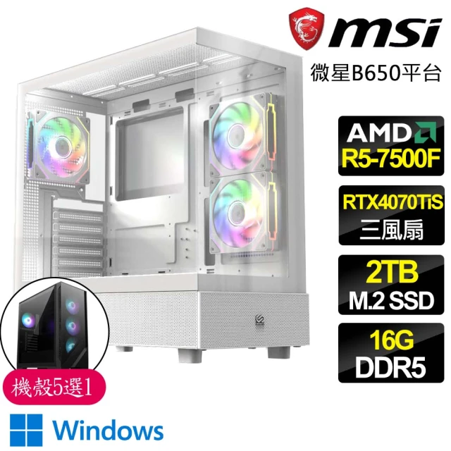 微星平台 R5 六核 RTX4070TI S SD WiN11{花開無聲}海景房電競電腦(R5-7500F/B650/16G D5/2TB)