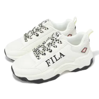 【FILA】休閒鞋 Academic 女鞋 米白 黑 厚底 增高 皮革 老爹鞋 斐樂(5J939Y110)