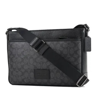 【COACH】男款 緹花LOGO防刮拉鍊斜背包-灰黑色