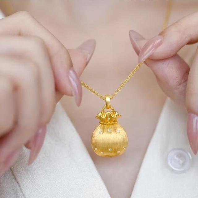 【Penny 珮妮】古法沙金 招財進寶點鑽福袋 吊墜項鍊(生日 母親節 送閨蜜 交換禮物 情人節 尾牙 新年 結婚)