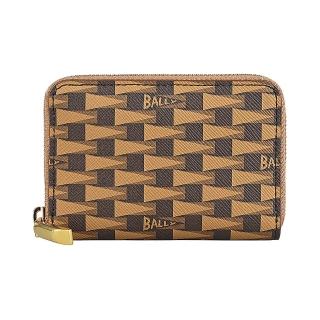 【BALLY】BALLY Pennant經典LOGO三角旗印花PVC 4卡拉鍊零錢包(橡子棕x深褐x淺咖啡)