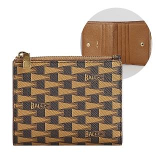 【BALLY】BALLY Pennant燙金LOGO三角錦旗印花PVC 6卡拉鍊釦式短夾(橡子棕x深褐x淺咖啡)