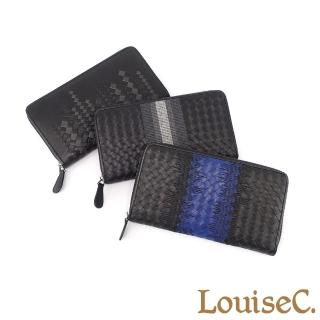 【LouiseC.】真皮包包 Tree House 進口打蠟小牛皮菱格紋手工編織商務中性拉鍊長夾-3色-配色刺繡設計(YS152