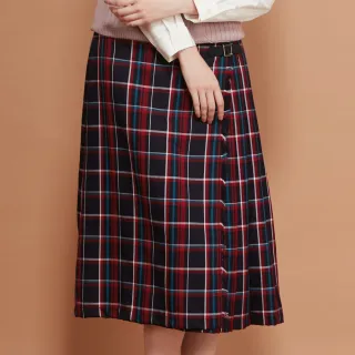 【Kinloch Anderson】金安德森女裝 限量款紅藍格抽鬍不對稱造型顯瘦長裙(KA1364013深紅)