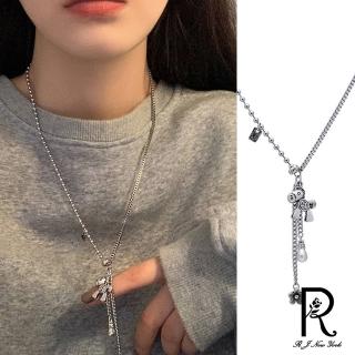 【RJ New York】童趣木馬流蘇小花鈦鋼中性項鍊(銀色)