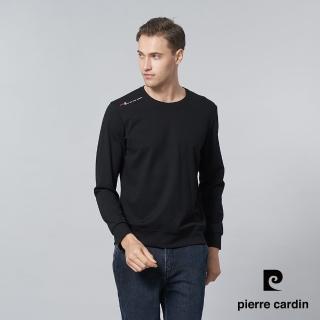 【pierre cardin 皮爾卡登】商務休閒 男款 素色圓領長袖上衣-黑色(5245260-99)