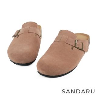 【SANDARU 山打努】拖鞋 防水牛皮皮帶釦麂皮勃肯鞋(粉)