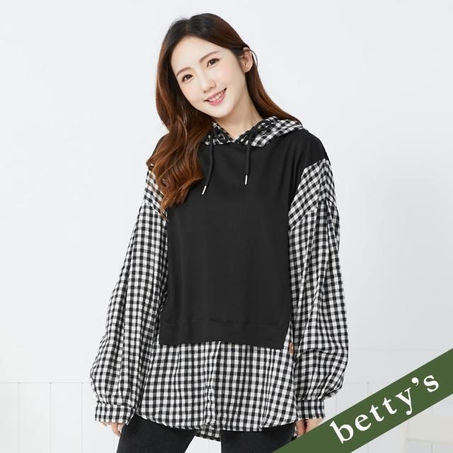 【betty’s 貝蒂思】格紋拼接連帽長袖T-shirt(象牙白)