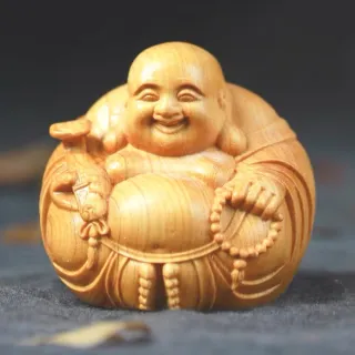 【一團和氣】崖柏木彌勒佛佛像(開運 實木 笑佛 精雕佛像 鎮宅 擋煞 祭拜 保平安 擺設 裝飾 招財 禮品)