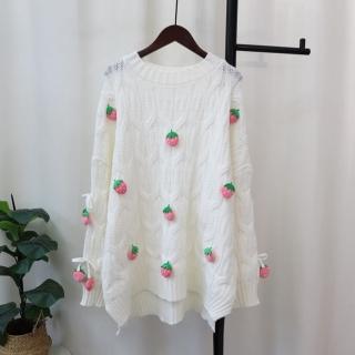 【米蘭精品】現貨+預購 針織衫長袖毛衣(設計款草莓針織女上衣3色74jl40)