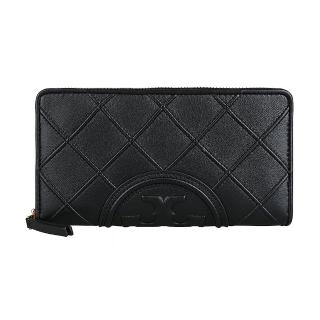 【TORY BURCH】TORY BURCH Fleming簡約圓形浮雕LOGO菱格紋設計納帕牛皮8卡拉鍊長夾(黑)
