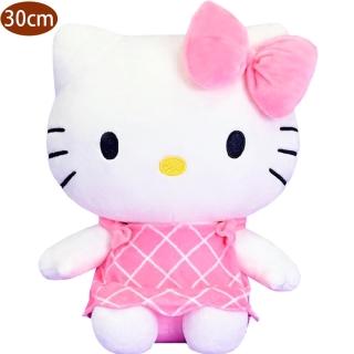【TDL】凱蒂貓HELLO KITTY絨毛娃娃玩偶抱枕格子款30公分 892723(生日禮物 聖誕節)