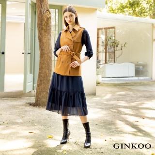 【GINKOO 俊克】點點雪紡七分袖長洋裝
