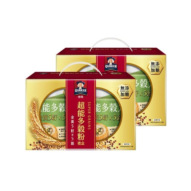 【QUAKER 桂格】超能多穀力禮盒 金黃5籽x5穀 無添加糖(390g*2罐/盒*2)