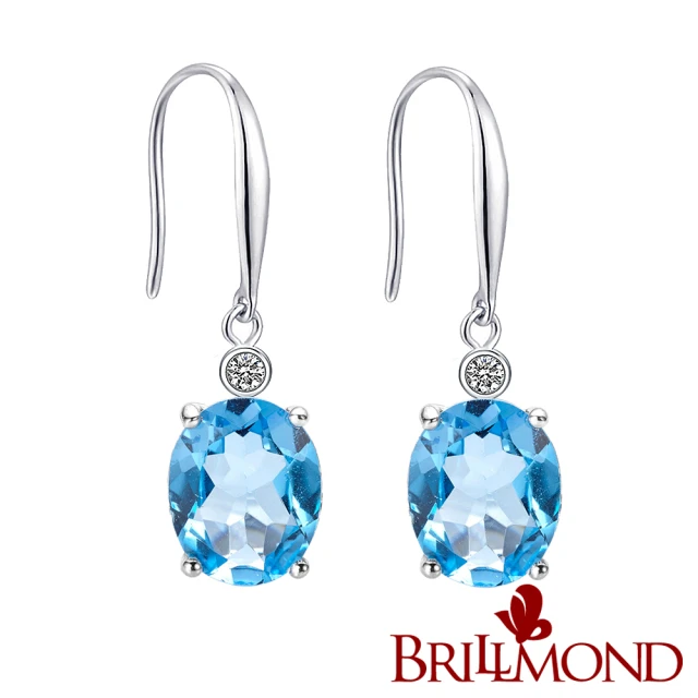 BRILLMOND JEWELRY 天然拓帕石 4克拉 925銀鈎式耳環(總重4克拉拓帕石 925銀台)