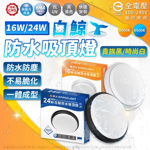 DanceLight 舞光 2入組 LED 24W 全電壓 IP66 防水防塵 白鯨防水吸頂燈 時尚白/貴族黑(黃光/白光)